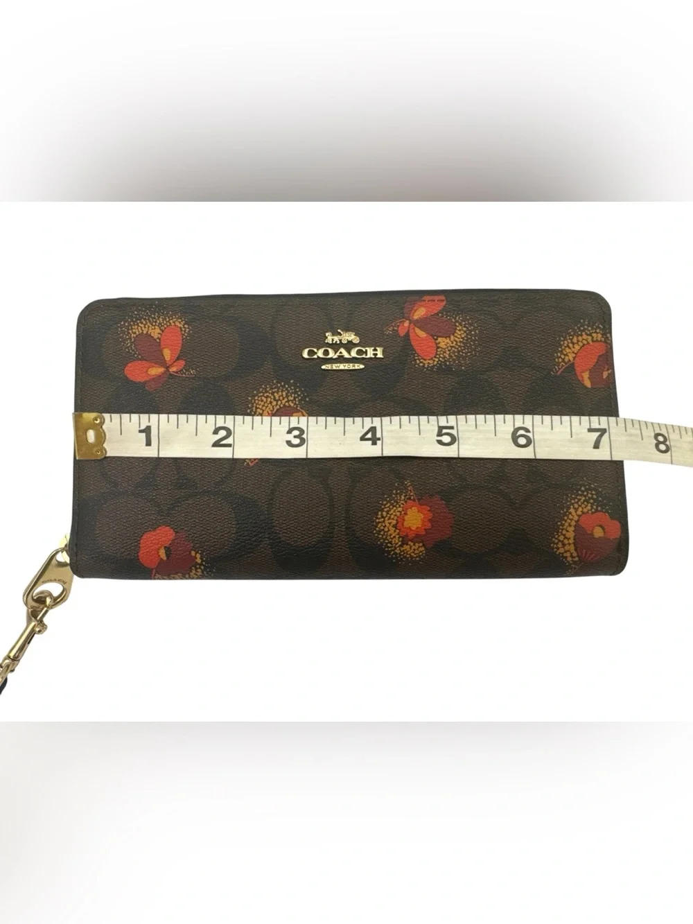 Coach Signature Canvas Long Zip Around Wallet / Wristlet Poppy Floral Print EUC